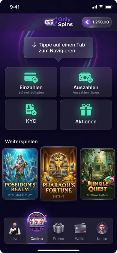 Die Only Spins App nutzen — Login & Navigation – Only Spins
