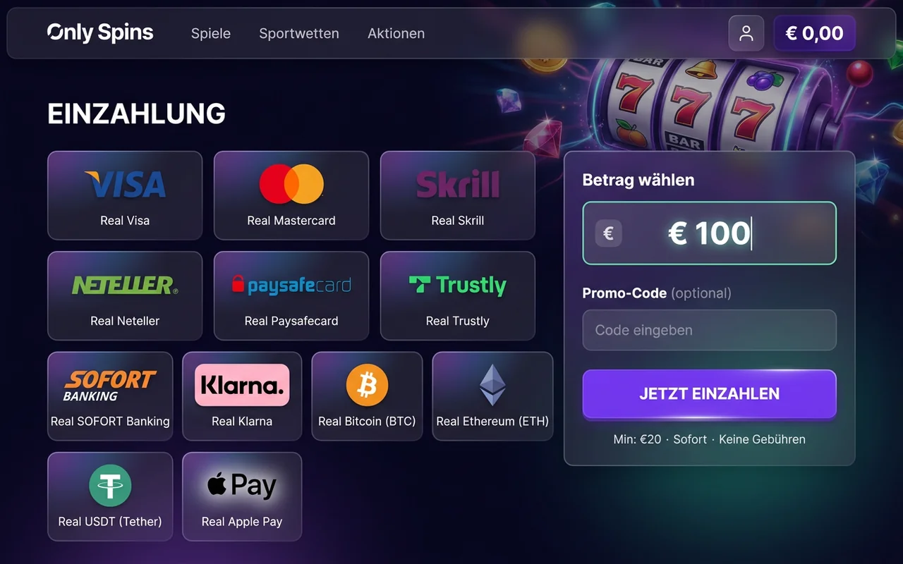 Zahlungsmethoden und Auszahlungen – Only Spins